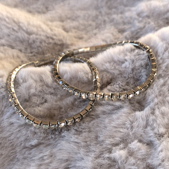 💖 3 Bracelets - Earrings - Barrette SET of 5 Silver with Clear Stone pieces - Picture 8 of 8